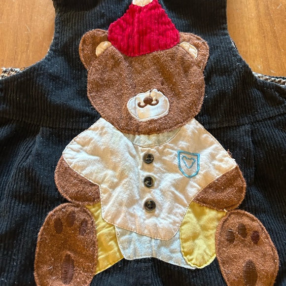 Black Corduroy Kids Overalls with Bear Design - Picture 6 of 15